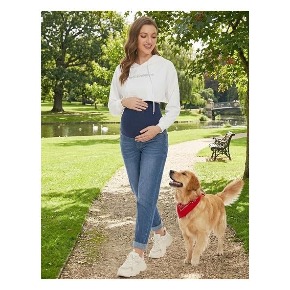 Women's Maternity Boyfriend Jeans Over Belly Stretch Comfy Loose Casual Denim Pants with Pockets for Everyday Wear