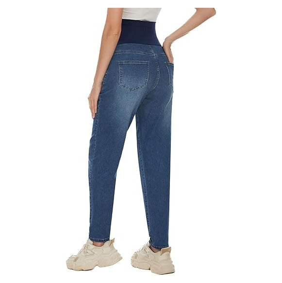 Women's Maternity Boyfriend Jeans Over Belly Stretch Comfy Loose Casual Denim Pants with Pockets for Everyday Wear