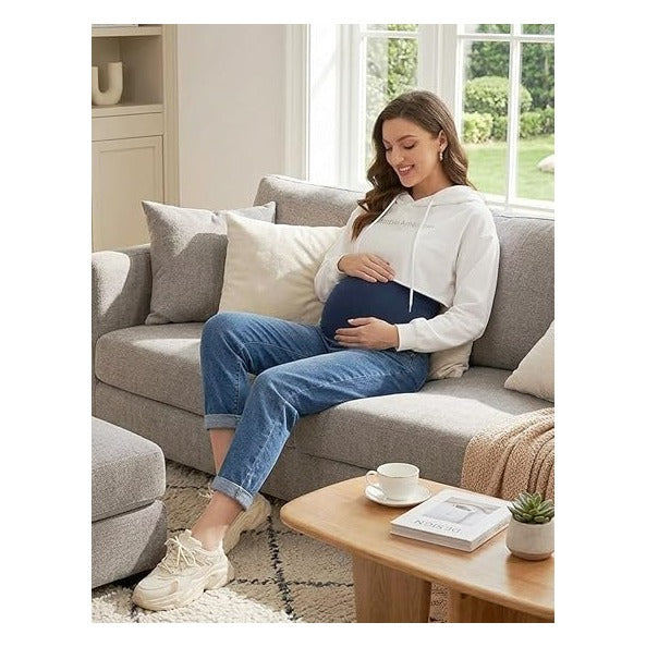 Women's Maternity Boyfriend Jeans Over Belly Stretch Comfy Loose Casual Denim Pants with Pockets for Everyday Wear
