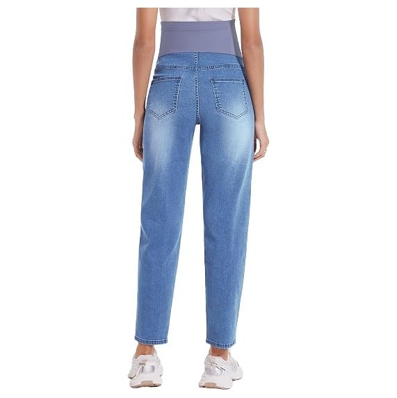 Women's Maternity Boyfriend Jeans Over Belly Stretch Comfy Loose Casual Denim Pants with Pockets for Everyday Wear