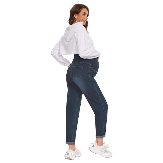 Women's Maternity Boyfriend Jeans Over Belly Stretch Comfy Loose Casual Denim Pants with Pockets for Everyday Wear