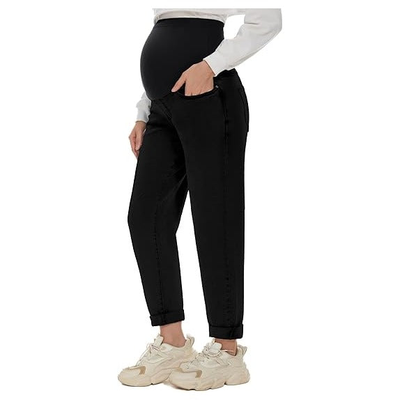 Women's Maternity Boyfriend Jeans Over Belly Stretch Comfy Loose Casual Denim Pants with Pockets for Everyday Wear