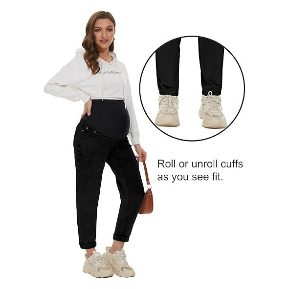 Women's Maternity Boyfriend Jeans Over Belly Stretch Comfy Loose Casual Denim Pants with Pockets for Everyday Wear