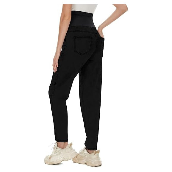 Women's Maternity Boyfriend Jeans Over Belly Stretch Comfy Loose Casual Denim Pants with Pockets for Everyday Wear