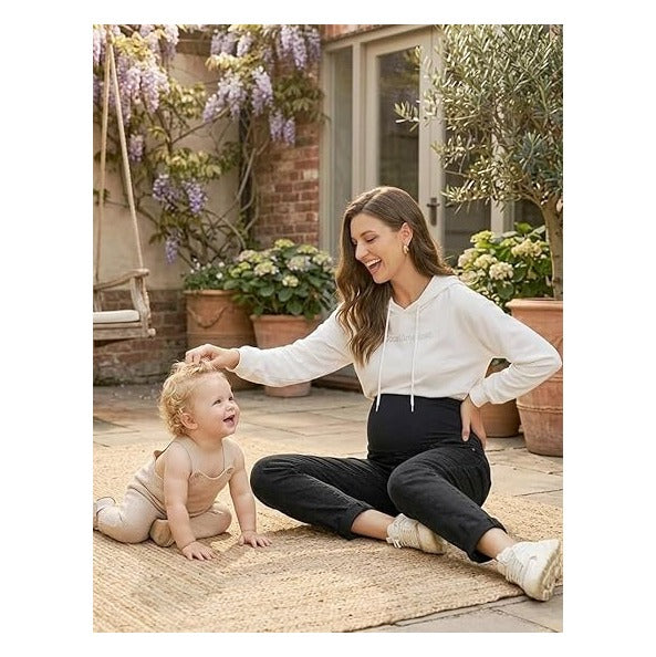 Women's Maternity Boyfriend Jeans Over Belly Stretch Comfy Loose Casual Denim Pants with Pockets for Everyday Wear