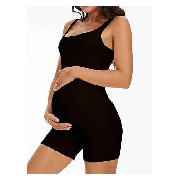 Maternity Workout Romper Pregnancy Yoga Ribbed One Piece Seamless Tank Top Jumpsuit