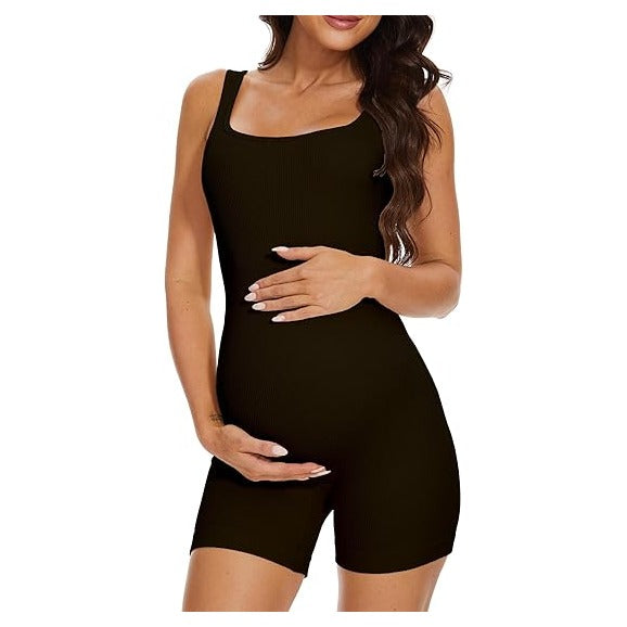 Maternity Workout Romper Pregnancy Yoga Ribbed One Piece Seamless Tank Top Jumpsuit