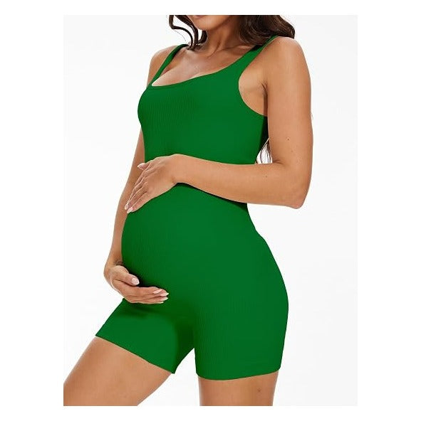 Maternity Workout Romper Pregnancy Yoga Ribbed One Piece Seamless Tank Top Jumpsuit