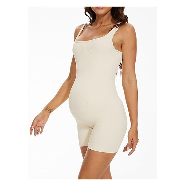 Maternity Workout Romper Pregnancy Yoga Ribbed One Piece Seamless Tank Top Jumpsuit