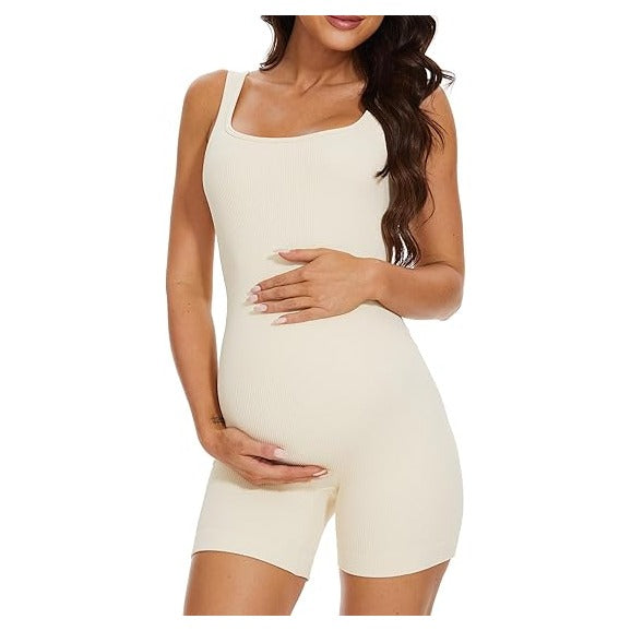 Maternity Workout Romper Pregnancy Yoga Ribbed One Piece Seamless Tank Top Jumpsuit