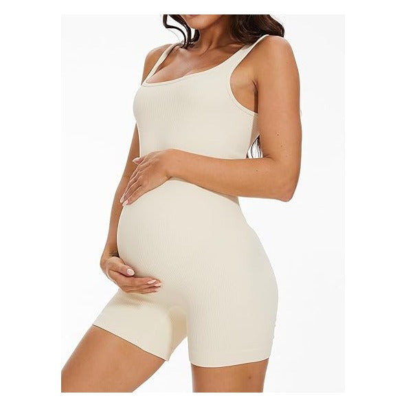 Maternity Workout Romper Pregnancy Yoga Ribbed One Piece Seamless Tank Top Jumpsuit