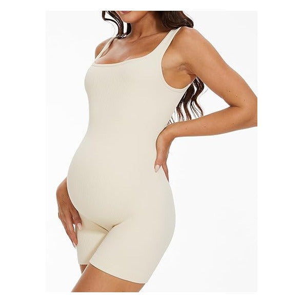 Maternity Workout Romper Pregnancy Yoga Ribbed One Piece Seamless Tank Top Jumpsuit