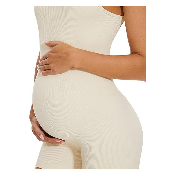 Maternity Workout Romper Pregnancy Yoga Ribbed One Piece Seamless Tank Top Jumpsuit
