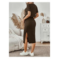 Women's Maternity Ribbed 2 Piece Outfits Short Sleeve Crop Top Bodycon Slit Midi Skirt Set