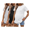 3 Pack Maternity Shirts Short Sleeve Split Side Pregnancy Tops Casual Pregnant Tunic Blouse