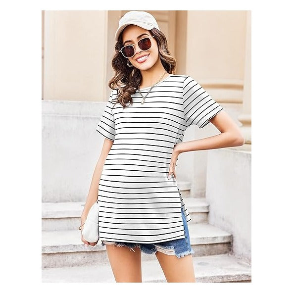 3 Pack Maternity Shirts Short Sleeve Split Side Pregnancy Tops Casual Pregnant Tunic Blouse
