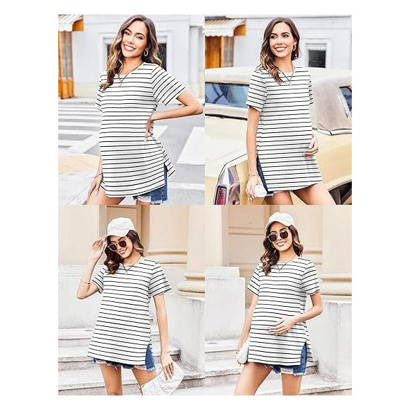 3 Pack Maternity Shirts Short Sleeve Split Side Pregnancy Tops Casual Pregnant Tunic Blouse