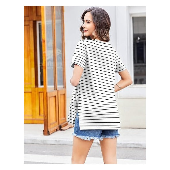 3 Pack Maternity Shirts Short Sleeve Split Side Pregnancy Tops Casual Pregnant Tunic Blouse