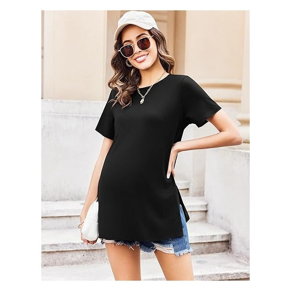 3 Pack Maternity Shirts Short Sleeve Split Side Pregnancy Tops Casual Pregnant Tunic Blouse