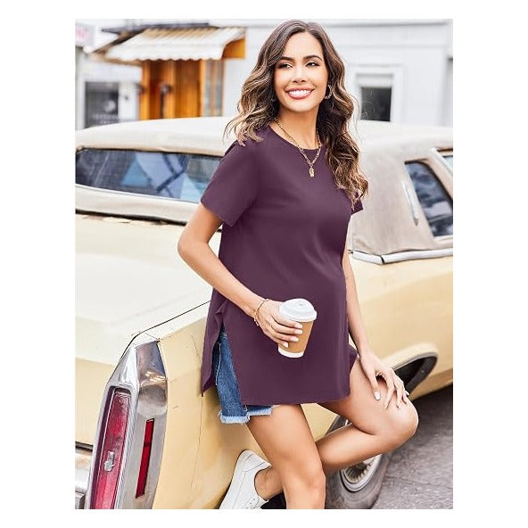 3 Pack Maternity Shirts Short Sleeve Split Side Pregnancy Tops Casual Pregnant Tunic Blouse