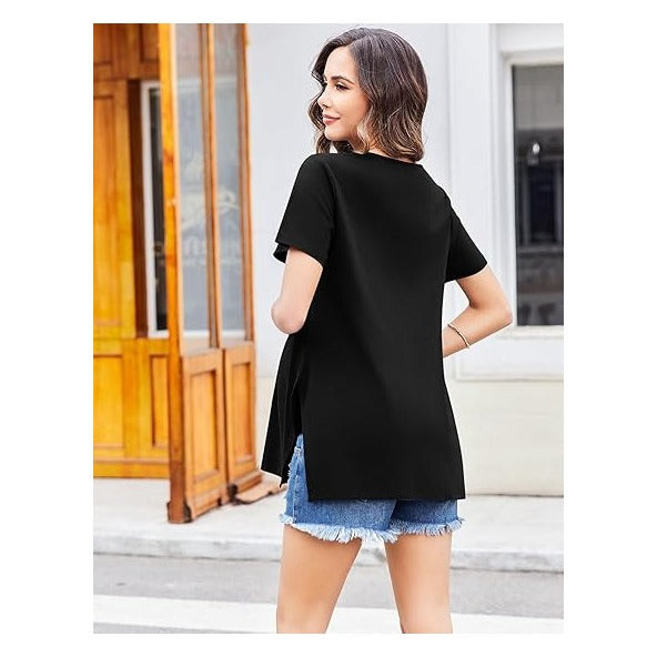 3 Pack Maternity Shirts Short Sleeve Split Side Pregnancy Tops Casual Pregnant Tunic Blouse