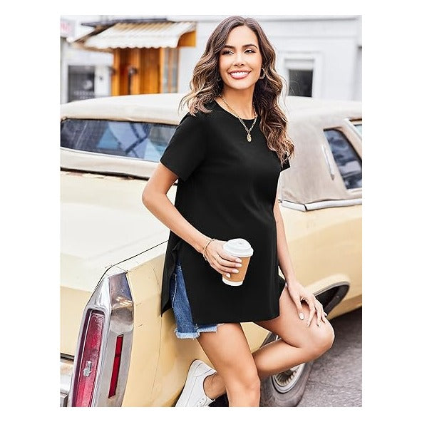 3 Pack Maternity Shirts Short Sleeve Split Side Pregnancy Tops Casual Pregnant Tunic Blouse