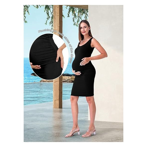 Women Summer Sleeveless Maternity Dress Pregnancy Tank Scoop Neck Mama Clothes Casual Bodycon Clothing