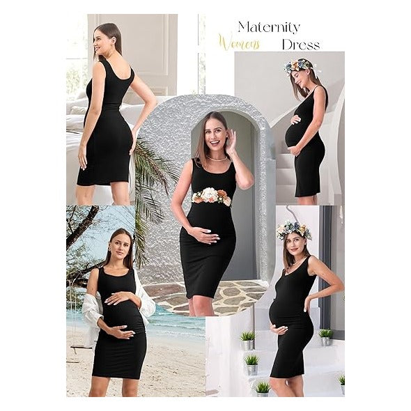 Women Summer Sleeveless Maternity Dress Pregnancy Tank Scoop Neck Mama Clothes Casual Bodycon Clothing