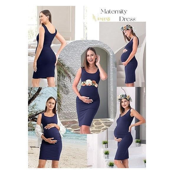 Women Summer Sleeveless Maternity Dress Pregnancy Tank Scoop Neck Mama Clothes Casual Bodycon Clothing