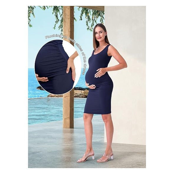 Women Summer Sleeveless Maternity Dress Pregnancy Tank Scoop Neck Mama Clothes Casual Bodycon Clothing