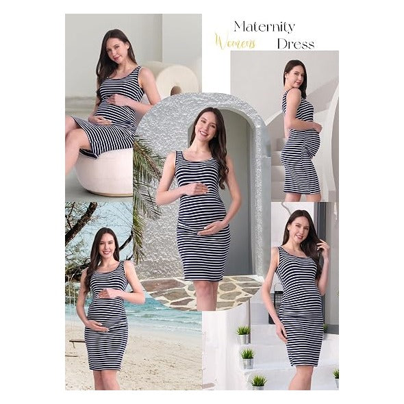 Women Summer Sleeveless Maternity Dress Pregnancy Tank Scoop Neck Mama Clothes Casual Bodycon Clothing