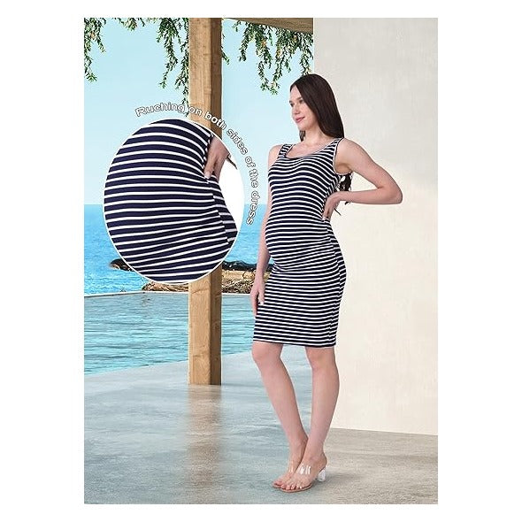 Women Summer Sleeveless Maternity Dress Pregnancy Tank Scoop Neck Mama Clothes Casual Bodycon Clothing