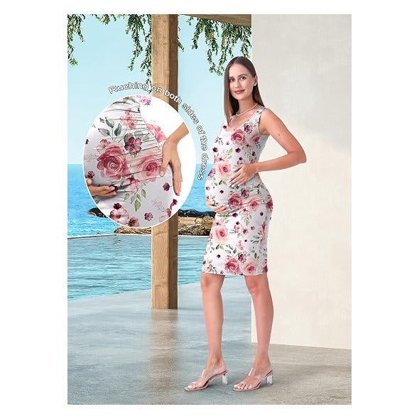 Women Summer Sleeveless Maternity Dress Pregnancy Tank Scoop Neck Mama Clothes Casual Bodycon Clothing