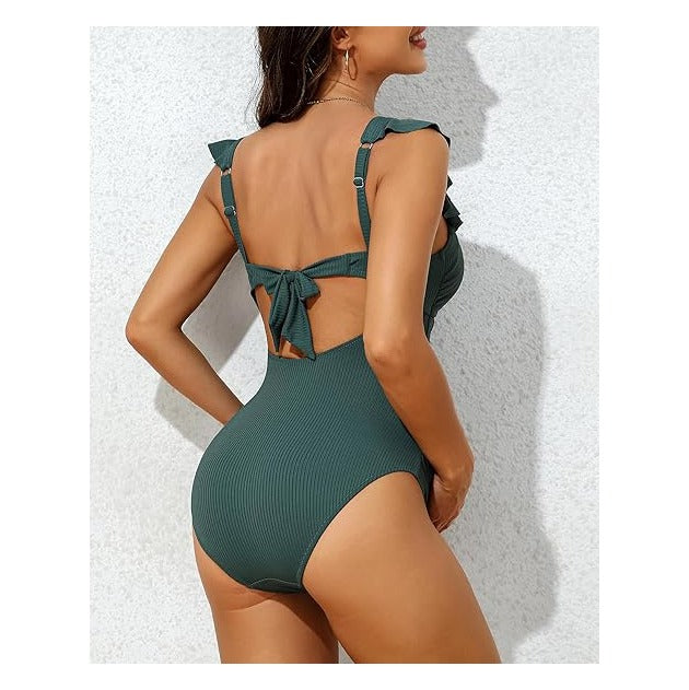 Maternity Bathing Suits for Women Ribbed Tie Knot Maternity Swimsuit Cutout Ruched Pregnancy Swimwear