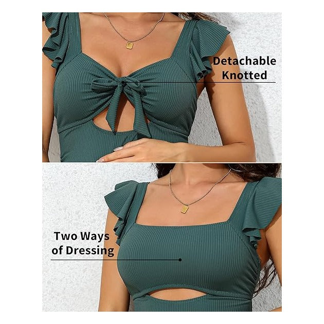 Maternity Bathing Suits for Women Ribbed Tie Knot Maternity Swimsuit Cutout Ruched Pregnancy Swimwear