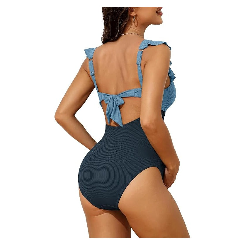 Maternity Bathing Suits for Women Ribbed Tie Knot Maternity Swimsuit Cutout Ruched Pregnancy Swimwear
