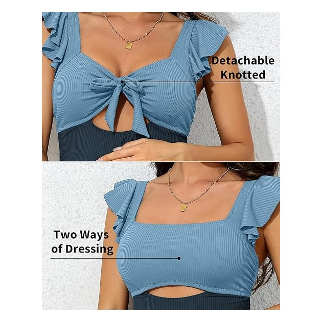 Maternity Bathing Suits for Women Ribbed Tie Knot Maternity Swimsuit Cutout Ruched Pregnancy Swimwear