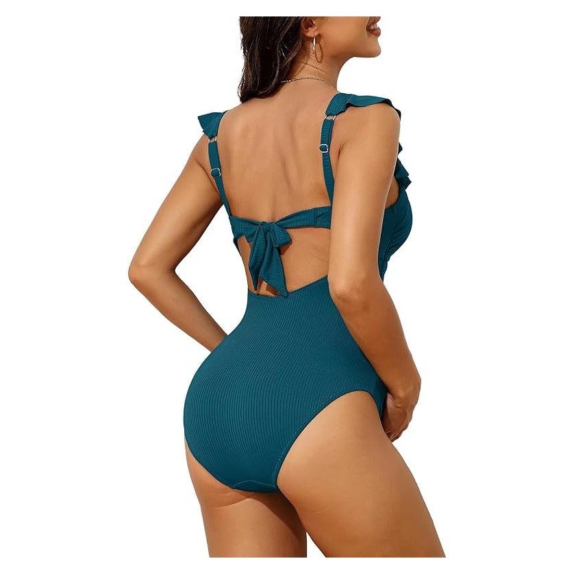 Maternity Bathing Suits for Women Ribbed Tie Knot Maternity Swimsuit Cutout Ruched Pregnancy Swimwear