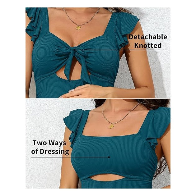 Maternity Bathing Suits for Women Ribbed Tie Knot Maternity Swimsuit Cutout Ruched Pregnancy Swimwear