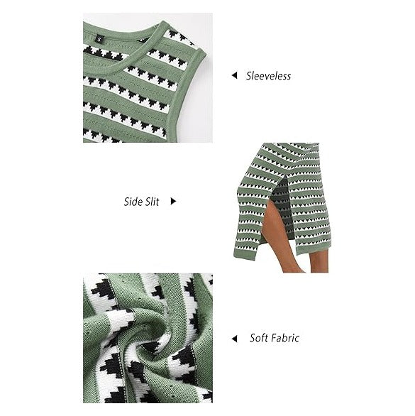 Women's 2026 Summer Maternity Dress Knit Sleeveless Crewneck Midi Dress Side Slit Striped Bodycon Sweater Dress