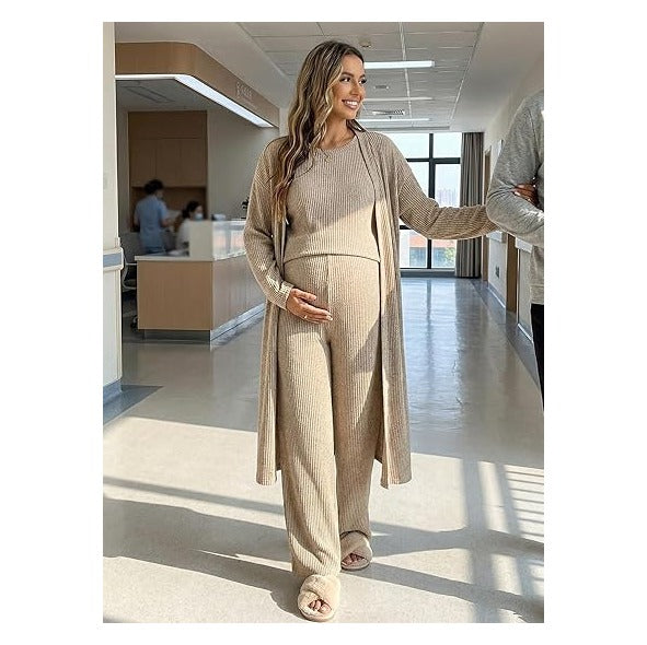 Maternity Clothes Ribbed Short Sleeve Maternity Pajamas Sets Sleepwear Lounge 2 Piece Matching Outfits Set