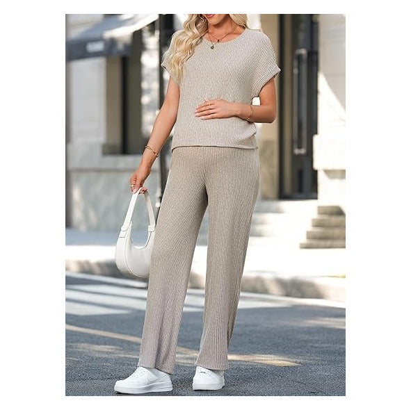 Maternity Clothes Ribbed Short Sleeve Maternity Pajamas Sets Sleepwear Lounge 2 Piece Matching Outfits Set