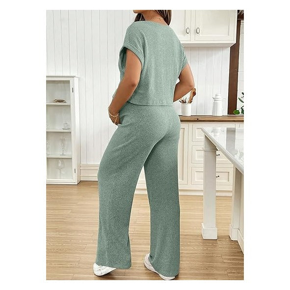 Maternity Clothes Ribbed Short Sleeve Maternity Pajamas Sets Sleepwear Lounge 2 Piece Matching Outfits Set