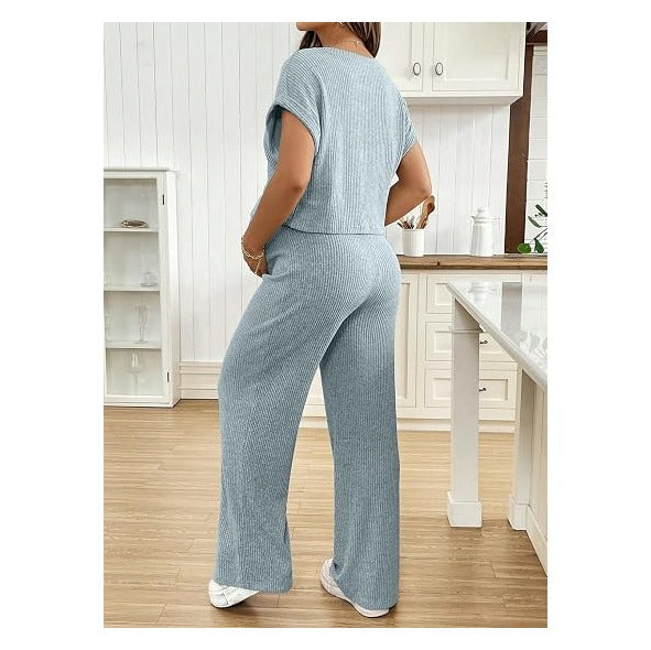 Maternity Clothes Ribbed Short Sleeve Maternity Pajamas Sets Sleepwear Lounge 2 Piece Matching Outfits Set