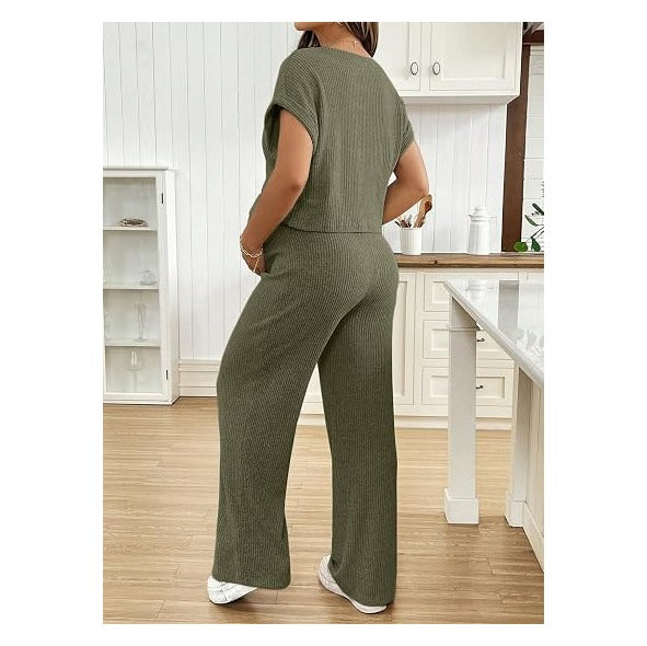 Maternity Clothes Ribbed Short Sleeve Maternity Pajamas Sets Sleepwear Lounge 2 Piece Matching Outfits Set