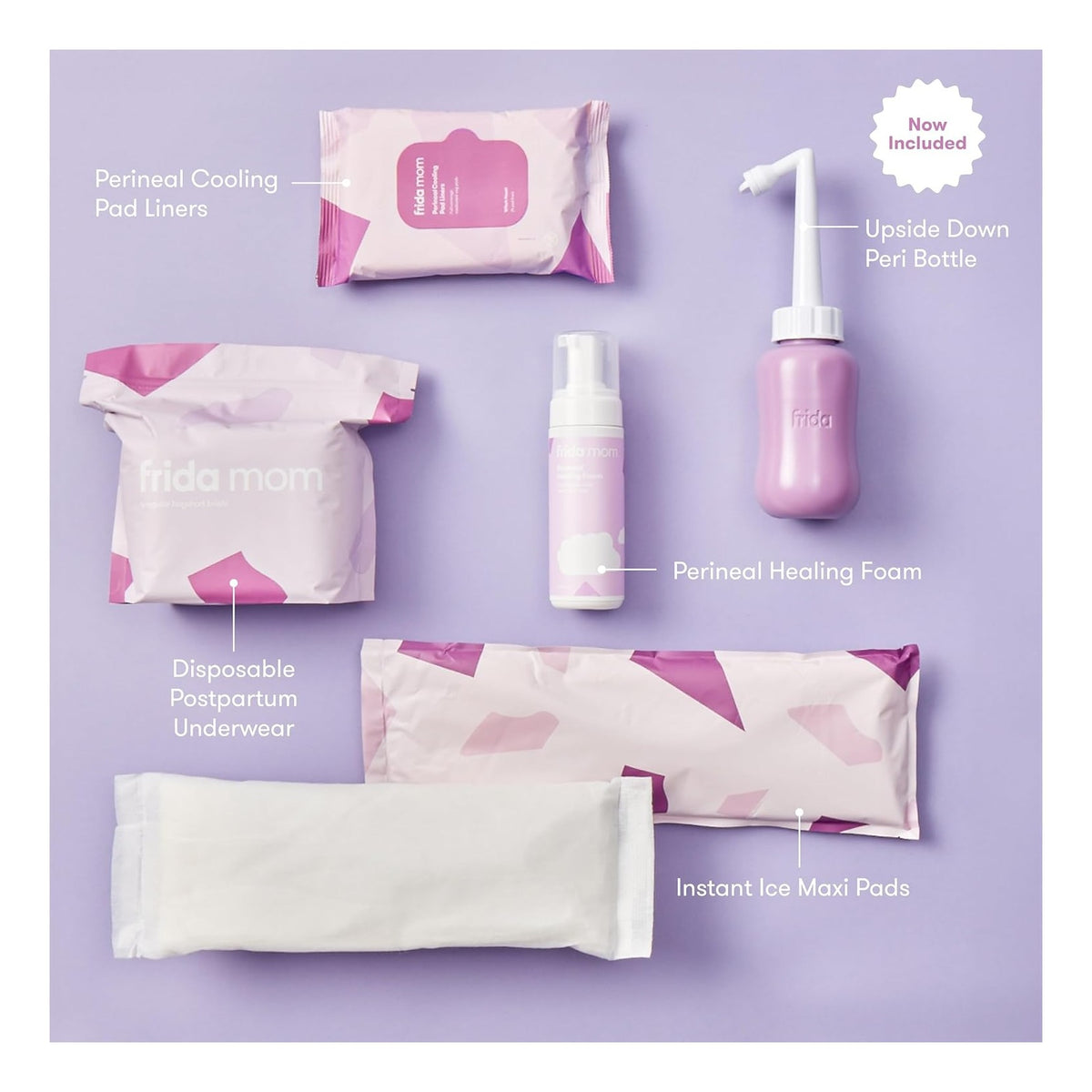 Postpartum Essentials Kit Gift Set, Hospital Bag Must Haves for New Mom, Includes 4 Disposable Postpartum Underwear, 4 Ice Maxi Pads, Perineal Healing Foam & 24 Pad Liners & Peri Bottle
