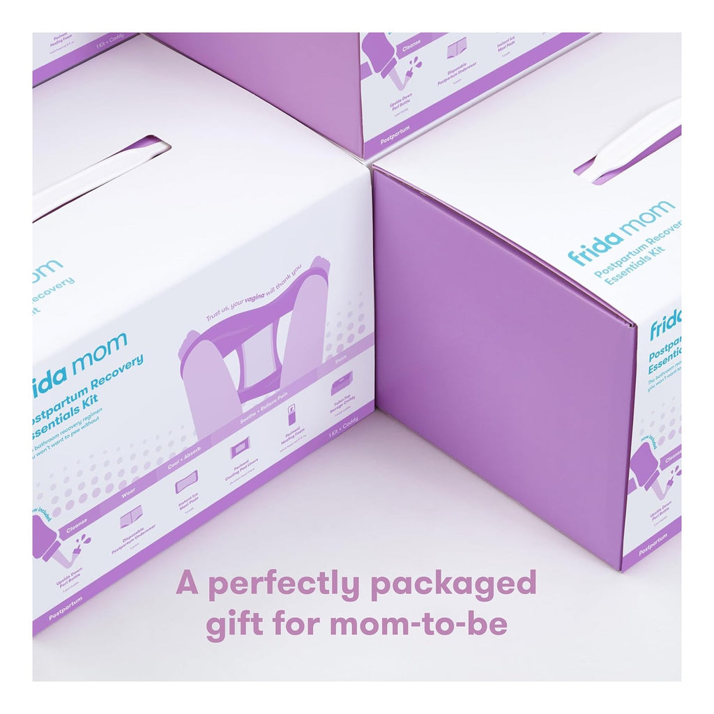 Postpartum Essentials Kit Gift Set, Hospital Bag Must Haves for New Mom, Includes 4 Disposable Postpartum Underwear, 4 Ice Maxi Pads, Perineal Healing Foam & 24 Pad Liners & Peri Bottle