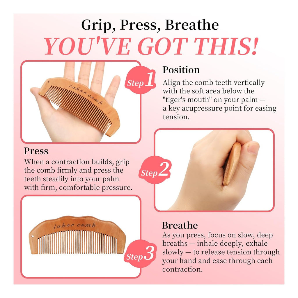 Birth Comb for Labor Pain, Natural Wooden Labor Combs for Women Pregnancy, pregnancy hospital bag essentials＆Delivery Essentials, Baby Comb ＆ Shower Comb for New Mom Gifts
