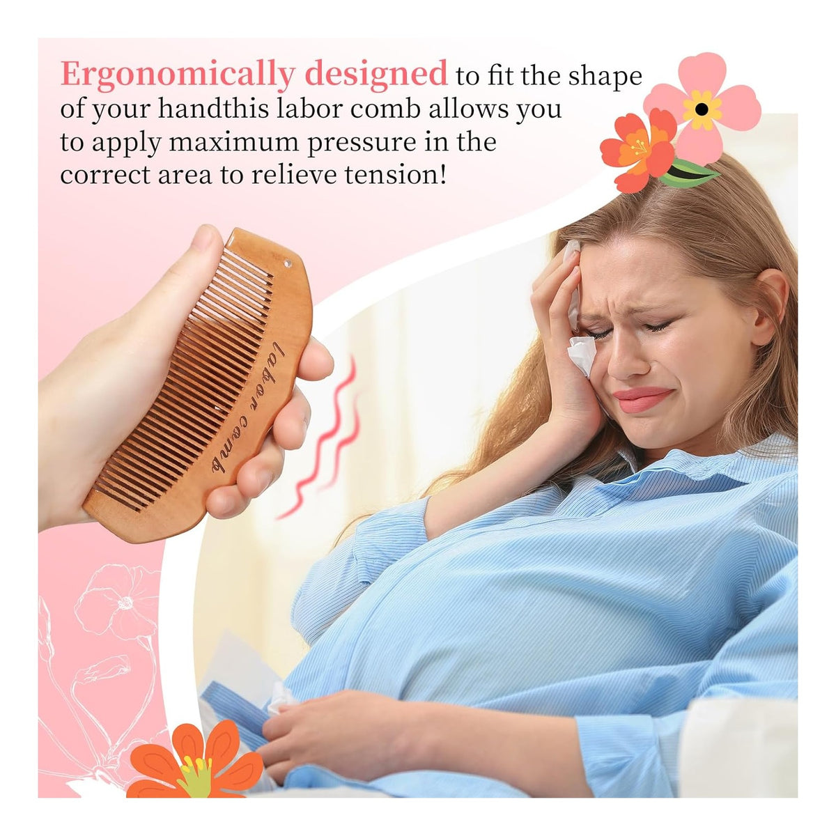 Birth Comb for Labor Pain, Natural Wooden Labor Combs for Women Pregnancy, pregnancy hospital bag essentials＆Delivery Essentials, Baby Comb ＆ Shower Comb for New Mom Gifts