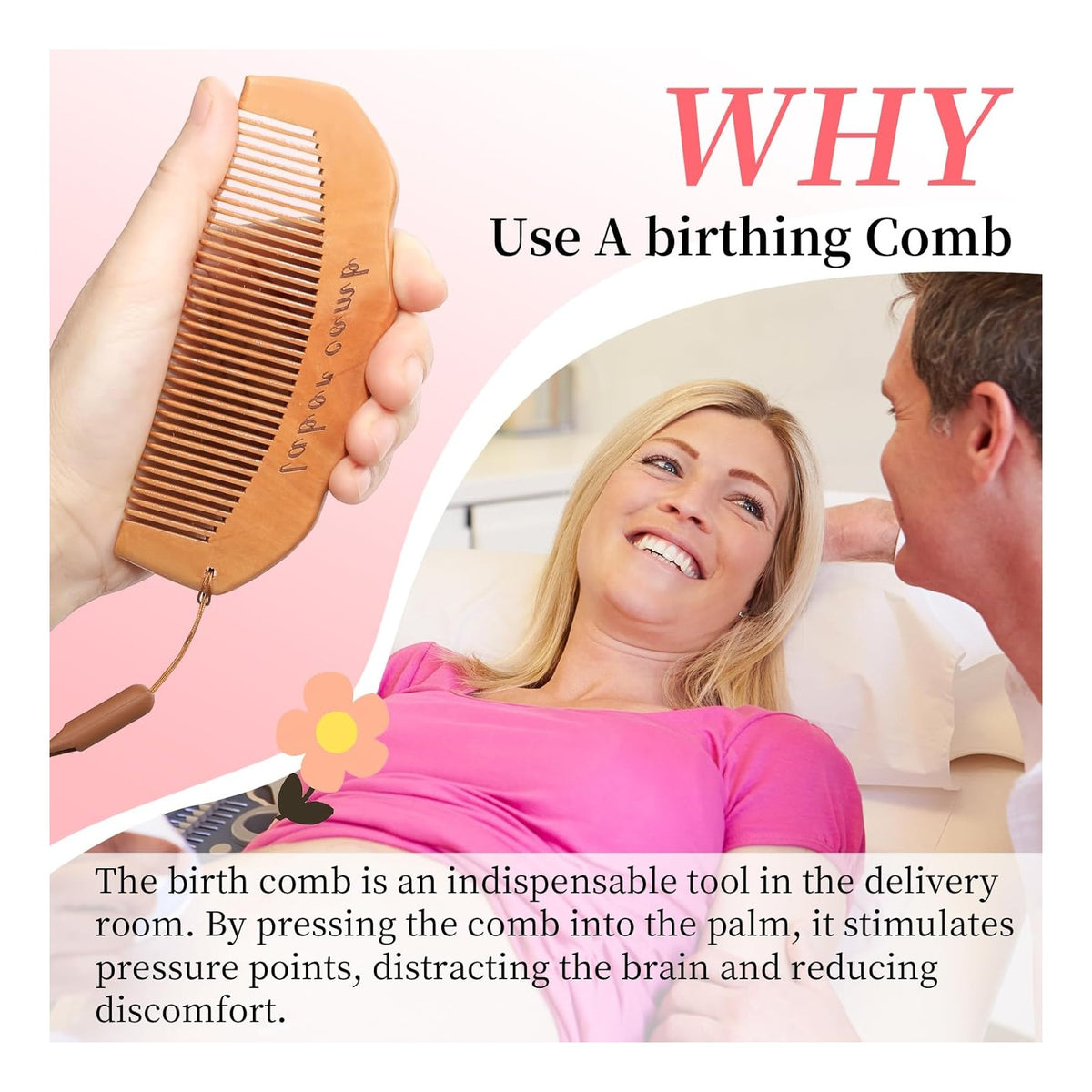 Birth Comb for Labor Pain, Natural Wooden Labor Combs for Women Pregnancy, pregnancy hospital bag essentials＆Delivery Essentials, Baby Comb ＆ Shower Comb for New Mom Gifts